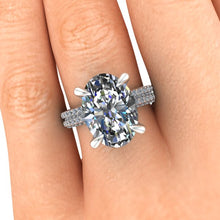 Custom Moissanite Engagement Ring, 7 Carat Oval Crushed Ice Moissanite
