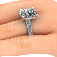 Custom Moissanite Engagement Ring, 7 Carat Oval Crushed Ice Moissanite