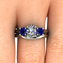 Blue Sapphire and Moissanite Engagement Ring