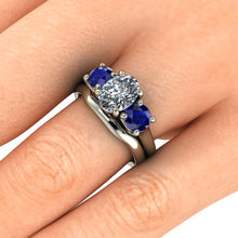 Blue Sapphire and Moissanite Engagement Ring