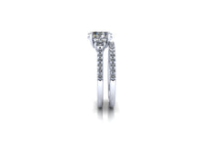 Elongated Oval Moissanite Engagement Ring Moissanite and Diamond Trilogy Ring