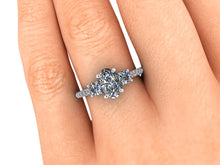 Elongated Oval Moissanite Engagement Ring Moissanite and Diamond Trilogy Ring