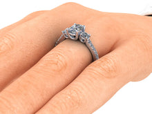 Elongated Oval Moissanite Engagement Ring Moissanite and Diamond Trilogy Ring