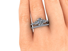 Elongated Oval Moissanite Engagement Ring Moissanite and Diamond Trilogy Ring