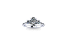 Elongated Oval Moissanite Engagement Ring Moissanite and Diamond Trilogy Ring