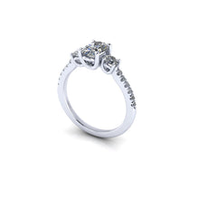Elongated Oval Moissanite Engagement Ring Moissanite and Diamond Trilogy Ring