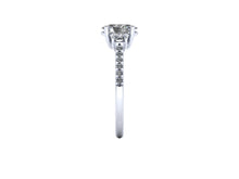 Elongated Oval Moissanite Engagement Ring Moissanite and Diamond Trilogy Ring