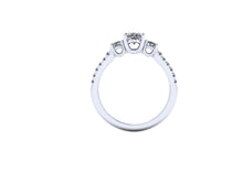 Elongated Oval Moissanite Engagement Ring Moissanite and Diamond Trilogy Ring