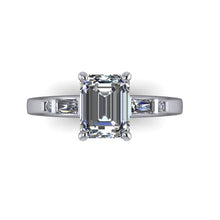 Emerald Cut Moissanite Engagement Ring in Platinum with Diamonds