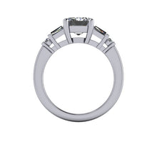 Emerald Cut Moissanite Engagement Ring in Platinum with Diamonds