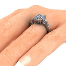 Emerald Cut Moissanite Engagement Ring in Platinum with Diamonds