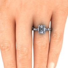 Emerald Cut Moissanite Engagement Ring in Platinum with Diamonds