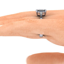 Emerald Cut Moissanite Engagement Ring in Platinum with Diamonds