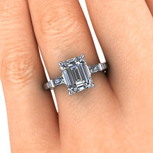 Emerald Cut Moissanite Engagement Ring in Platinum with Diamonds