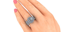 Contemporary Engagement Ring Emerald Cut Forever One Moissanite and Diamonds
