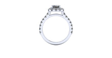 Contemporary Engagement Ring Emerald Cut Forever One Moissanite and Diamonds