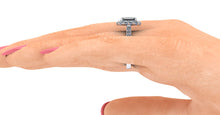 Contemporary Engagement Ring Emerald Cut Forever One Moissanite and Diamonds