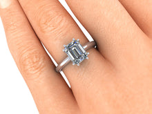 Solitaire Emerald Cut Moissanite Engagement Ring, Recycled White Gold