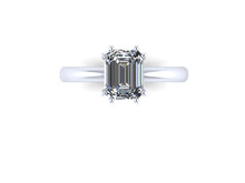 Solitaire Emerald Cut Moissanite Engagement Ring, Recycled White Gold