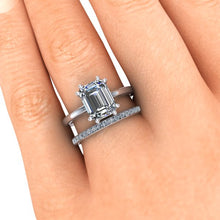 Solitaire Emerald Cut Moissanite Engagement Ring, Recycled White Gold