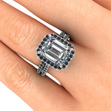 Black Diamond Engagement Ring, Emerald Cut Moissanite