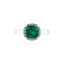 Cushion Cut Chatham Emerald Engagement Ring 14k White Gold Accent Diamonds