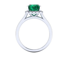 Cushion Cut Chatham Emerald Engagement Ring 14k White Gold Accent Diamonds