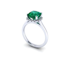 Cushion Cut Chatham Emerald Engagement Ring 14k White Gold Accent Diamonds