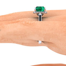 Cushion Cut Chatham Emerald Engagement Ring 14k White Gold Accent Diamonds