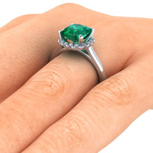 Cushion Cut Chatham Emerald Engagement Ring 14k White Gold Accent Diamonds
