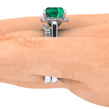 Cushion Cut Chatham Emerald Engagement Ring 14k White Gold Accent Diamonds