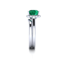 Cushion Cut Chatham Emerald Engagement Ring 14k White Gold Accent Diamonds