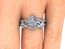 White Gold Claddagh Wedding Set Heart Moissanite Engagement Ring