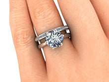 European Cut Moissanite Engagement Ring, 2.70 Carats, Princess Setting, Recycled White Gold