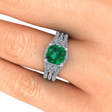 Emerald and Diamonds Engagement Ring Cushion Cut Chatham Emerald