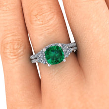 Emerald and Diamonds Engagement Ring Cushion Cut Chatham Emerald