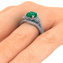 Emerald and Diamonds Engagement Ring Cushion Cut Chatham Emerald