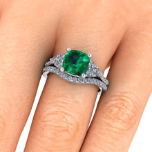 Emerald and Diamonds Engagement Ring Cushion Cut Chatham Emerald