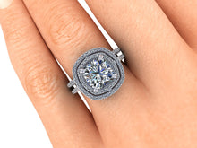 Double Halo Cushion Cut Forever One Moissanite Engagement Ring