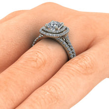 Double Halo Cushion Cut Forever One Moissanite Engagement Ring