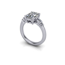 Emerald Cut Moissanite Engagement Ring in Platinum with Diamonds