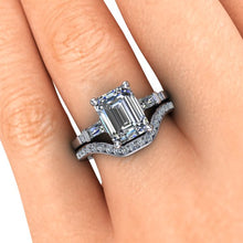 Emerald Cut Moissanite Engagement Ring in Platinum with Diamonds