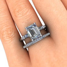 Emerald Cut Moissanite Engagement Ring in Platinum with Diamonds