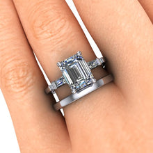 Emerald Cut Moissanite Engagement Ring in Platinum with Diamonds
