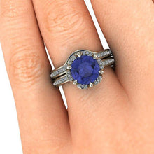 Tanzanite and Diamonds Engagement Ring, 2 Carat AAA Tanzanite, 18K White Gold