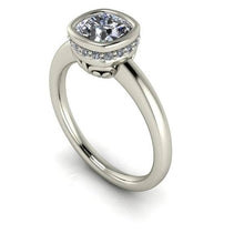 Bezel Set Cushion Cut Forever One Moissanite Engagement Ring