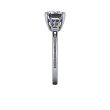 Emerald Cut Moissanite Engagement Ring Sideway Set in Recycled Platinum