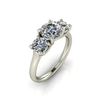 Moissanite Engagement Ring, 3 Stone Classic Setting, 18K White Gold