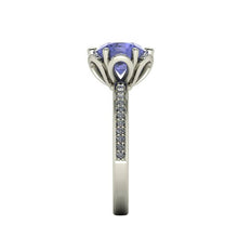 Tanzanite and Diamonds Engagement Ring, 2 Carat AAA Tanzanite, 18K White Gold