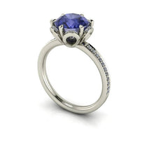 Tanzanite and Diamonds Engagement Ring, 2 Carat AAA Tanzanite, 18K White Gold